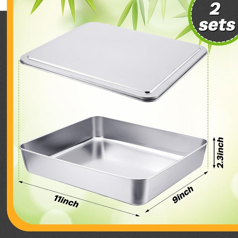 Funnymoom 2 Sets Stainless Steel Cake Pan with Lid 9 x 11 Inch Rectangle Bread Loaf Pans with Cover Rectangle Baking Bakeware for Bread Cake Brownies, Dishwasher Safe (Classic Style) - Image 3